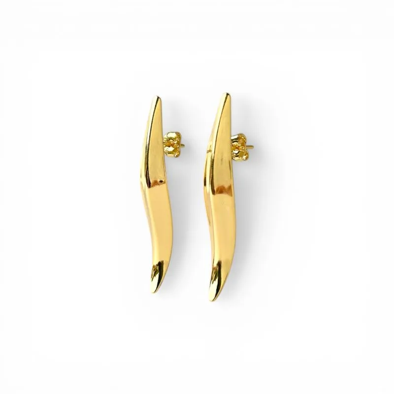 Brinco Orgânico Alongado Estilo Canoa Banhado a Ouro 18k Liso