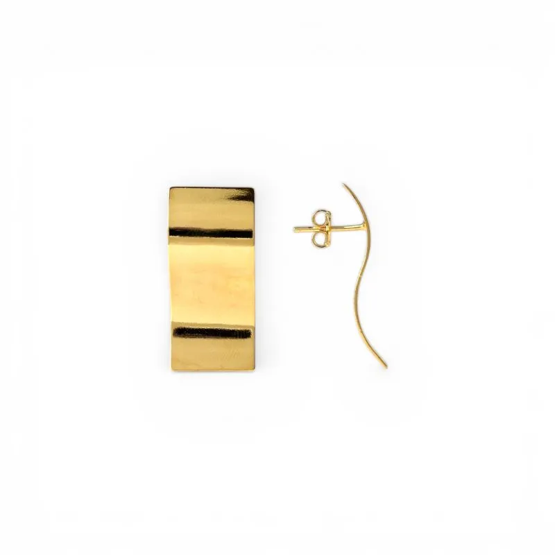 Brinco Orgânico Ondulado Banhado a Ouro 18k Chapa Retangular