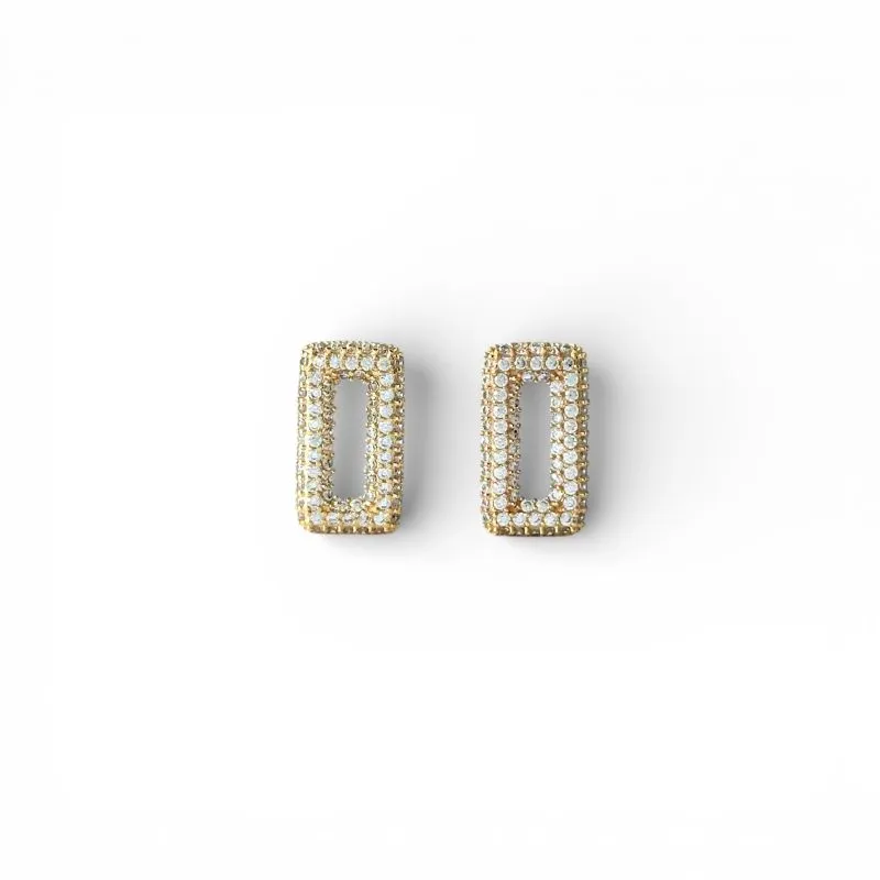 Brinco Retangular Banhado a Ouro 18k Vazado com Zircônias