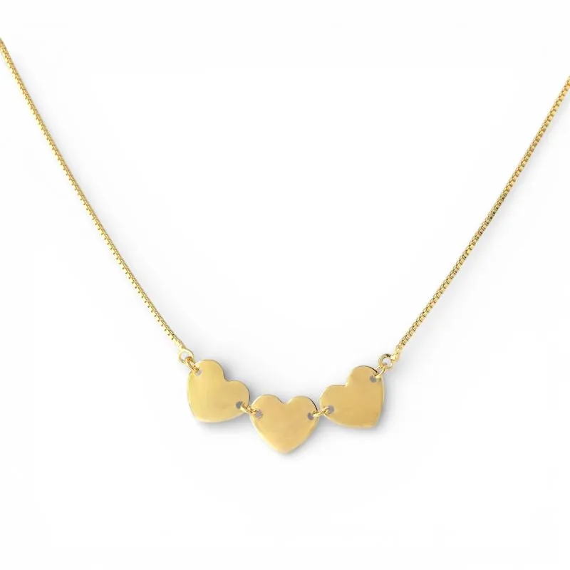 Colar 3 Corações Liso Banhado a Ouro 18k