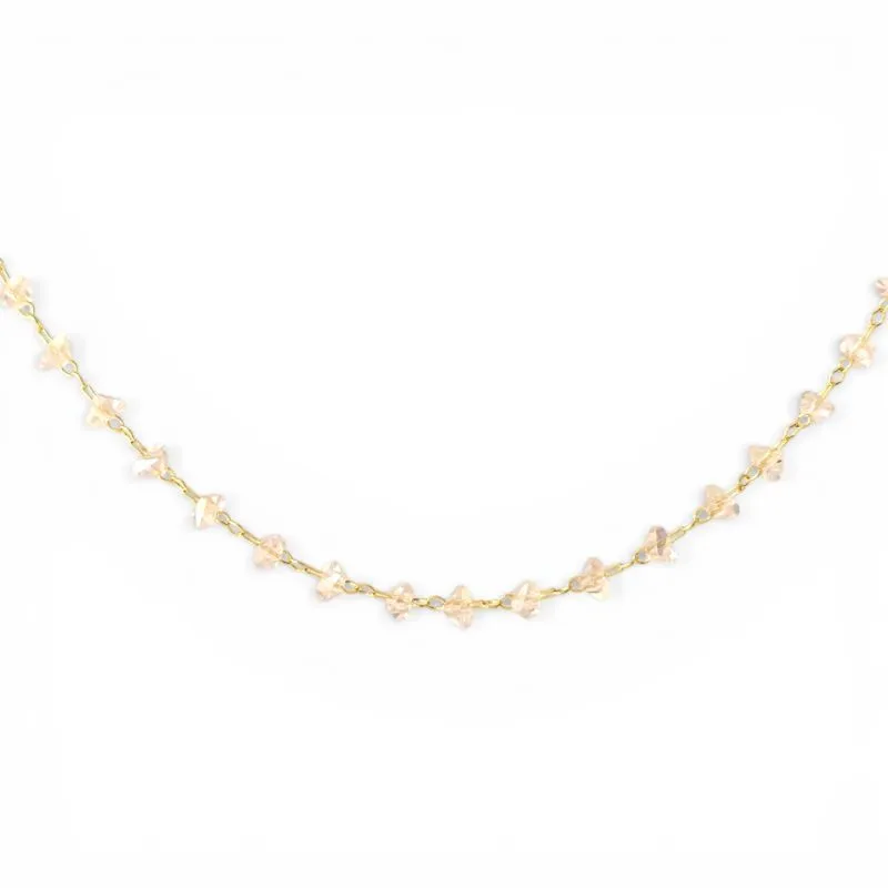 Colar Choker com Cristal Rosa Banhado a Ouro 18k - 35cm + alongador