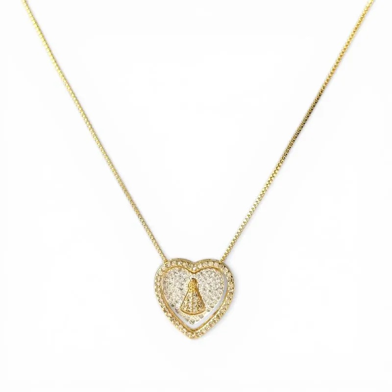 Colar Coração e Nossa Senhora com Várias Formas de Usar Banhado a Ouro 18k com Zircônias