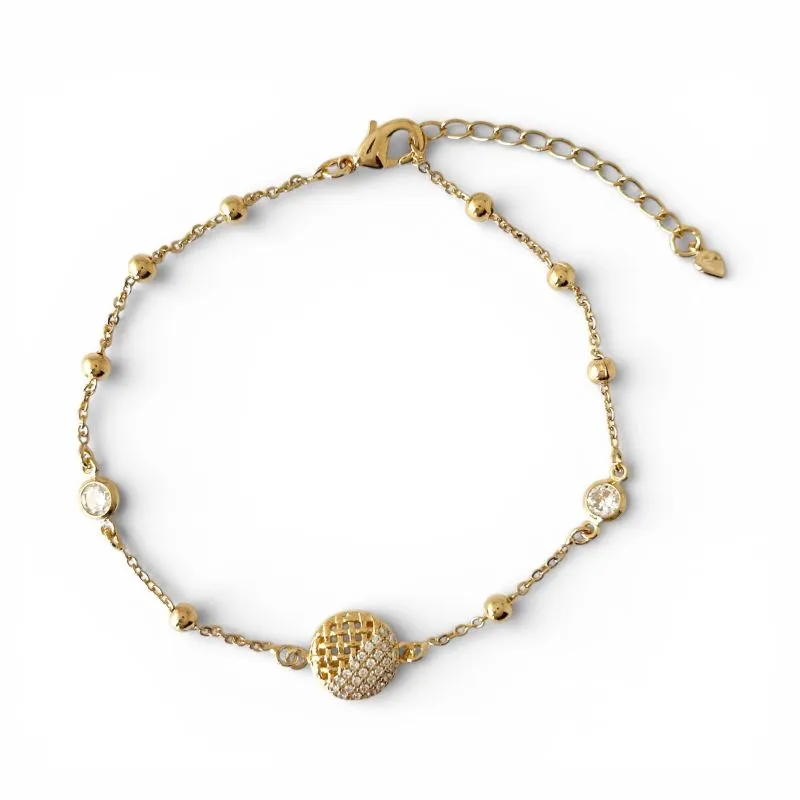 Pulseira com Círculo e Bolinhas Banhada a Ouro 18k com Zircônias