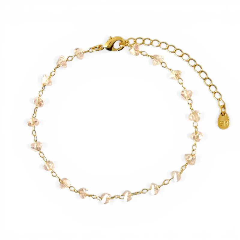 Pulseira com Cristal Rosa Banhado a Ouro 18k