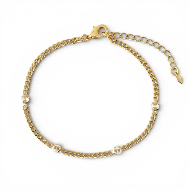 Pulseira com Detalhes Pontos Luz Banhado a Ouro 18k com Zircônias