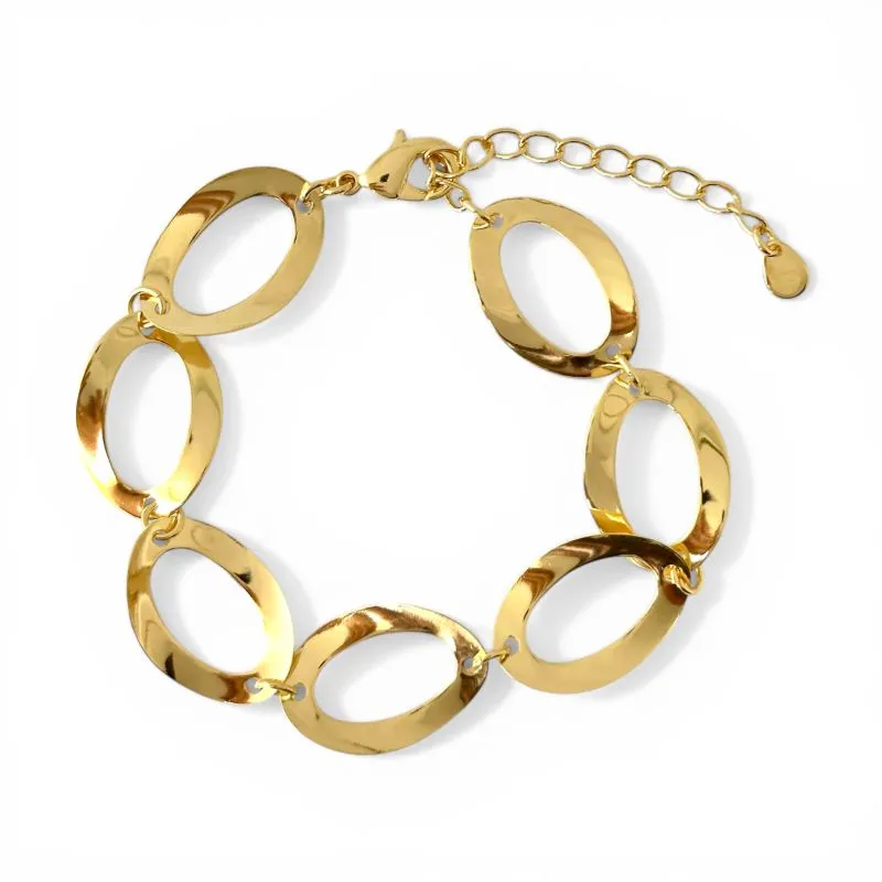 Pulseira Elo Oval Vazado Banhada a Ouro 18k