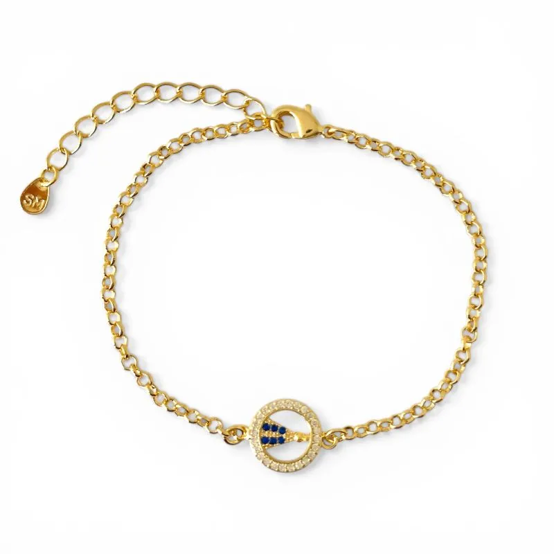 Pulseira Elo Português Nossa Senhora Banhada a Ouro 18k com Zircônias