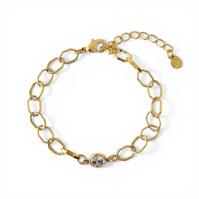 Pulseira Elos Hexagonal com Ponto de Luz em Zircônia Banhada a Ouro 18k