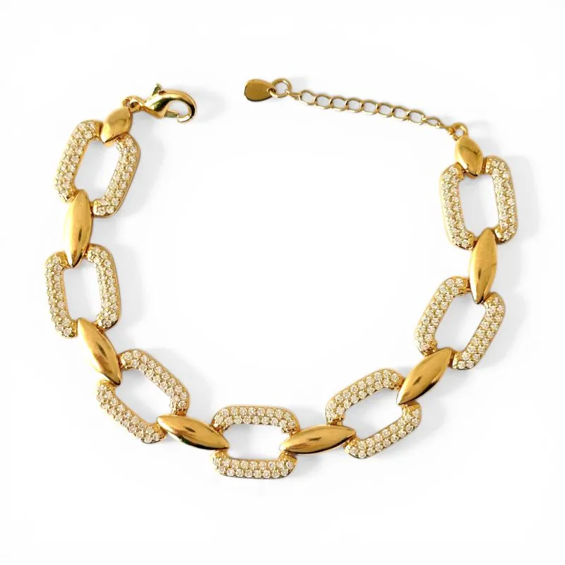 Pulseira Exclusiva Elos Quadrados Banhada a Ouro 18k com Zircônias Inspiração Vivara