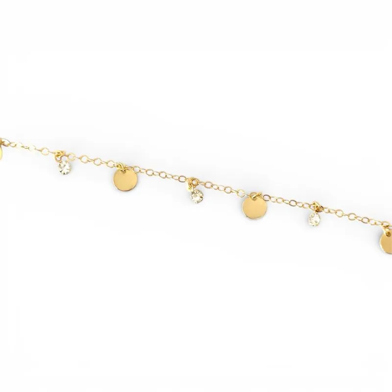 Tornozeleira com Círculos e Zircônias Penduradas Banhado a Ouro 18k