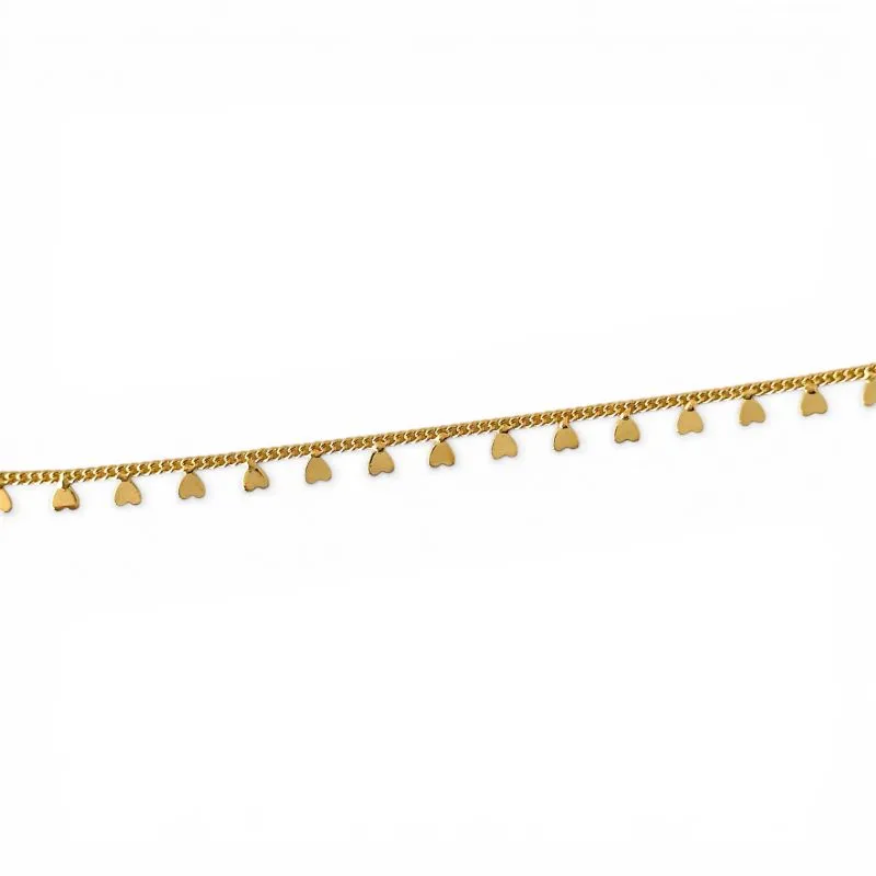 Tornozeleira de Corações Lisos Banhado a Ouro 18k