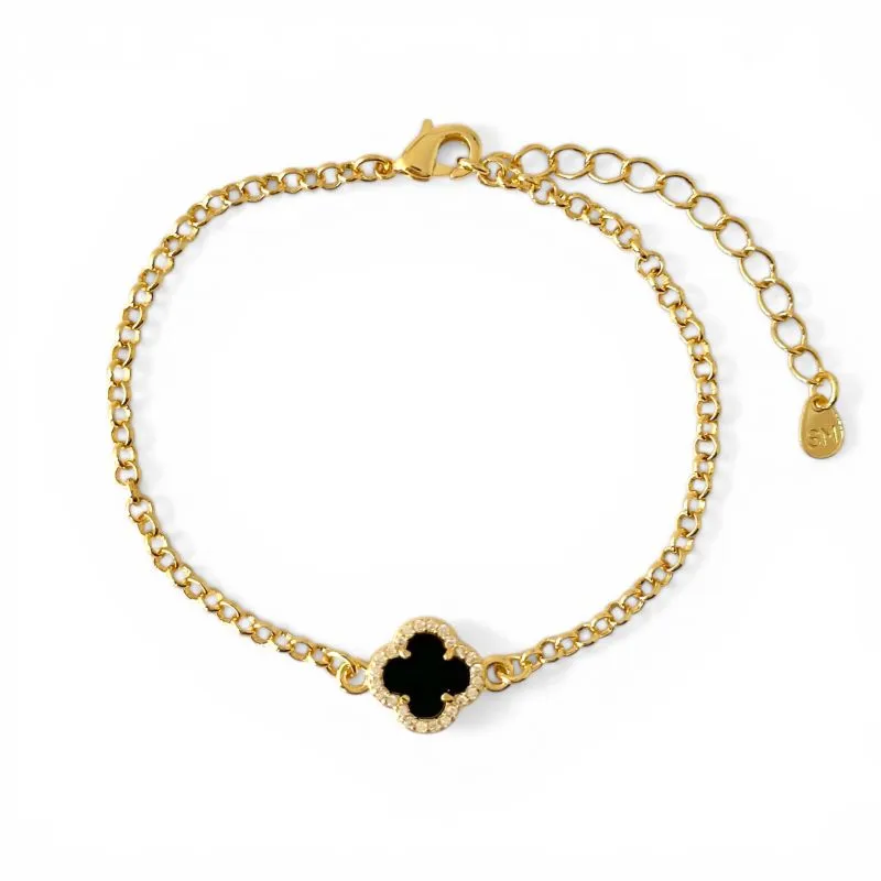 Pulseira Trevo Preto Virginia Banhada a Ouro 18k com Zircônias