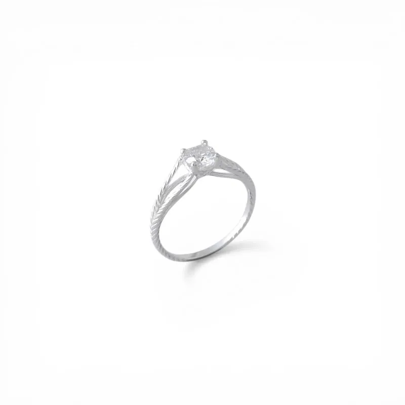 Anel Solitário Prata 925 Com Aro Trabalhado e Zircônia