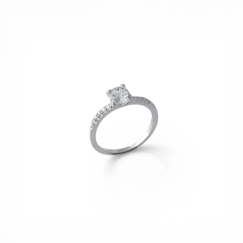 Anel Solitário em Prata 925 com Aro Trabalhado com Zircônias