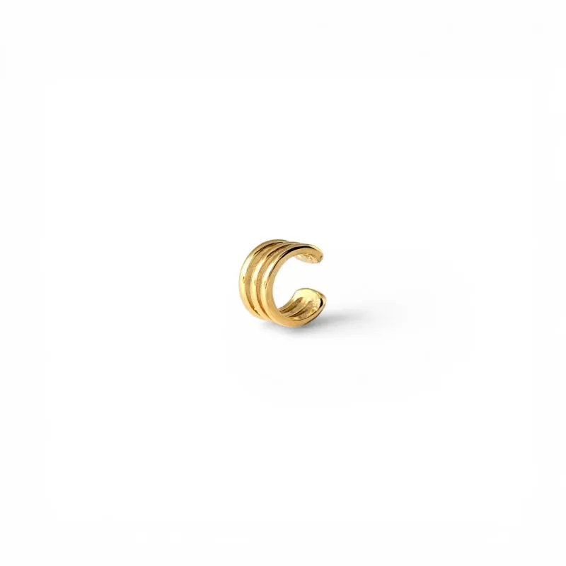 Brinco Cartilagem Piercing Fake 3 Linhas Banhado a Ouro 18k