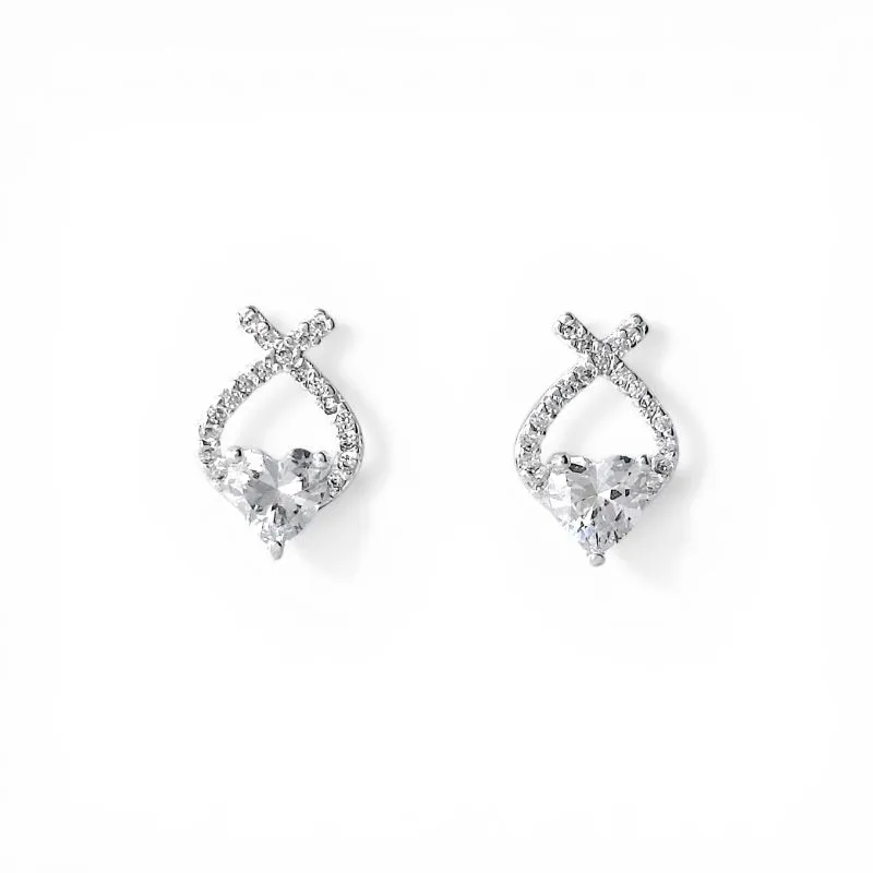 Brinco Prata 925 de Gota Coração Zircônia