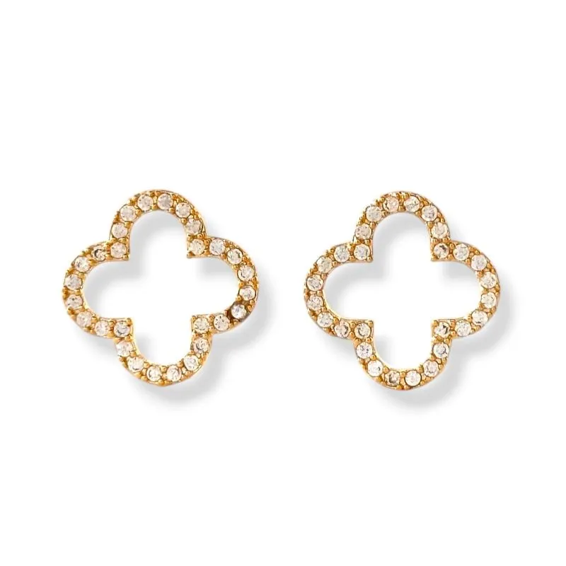 Brinco Estilo Trevo Vazado Com Zircônias Banhado a Ouro 18k