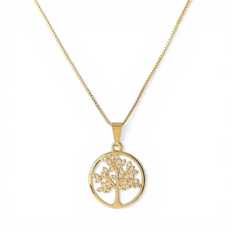 Colar Árvore da Vida com Medalha Banhado a Ouro 18k com Zircônias