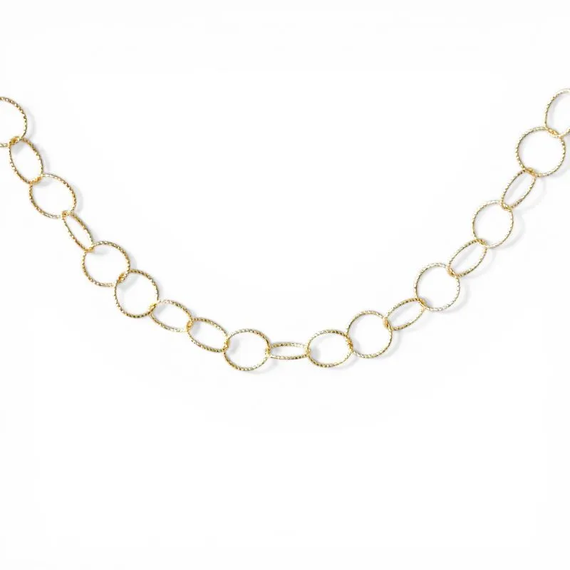 Colar de Elos Redondos Banhada a Ouro 18k Trabalhado