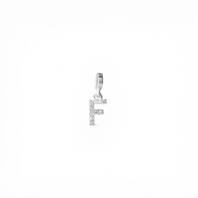 Pingente Berloque Letra F Prata 925 com Zircônias