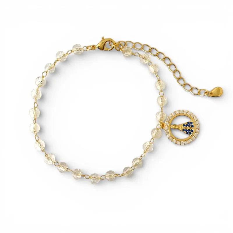 Pulseira Nossa Senhora Banhada a Ouro 18k com Pedras Cristal e Zircônias