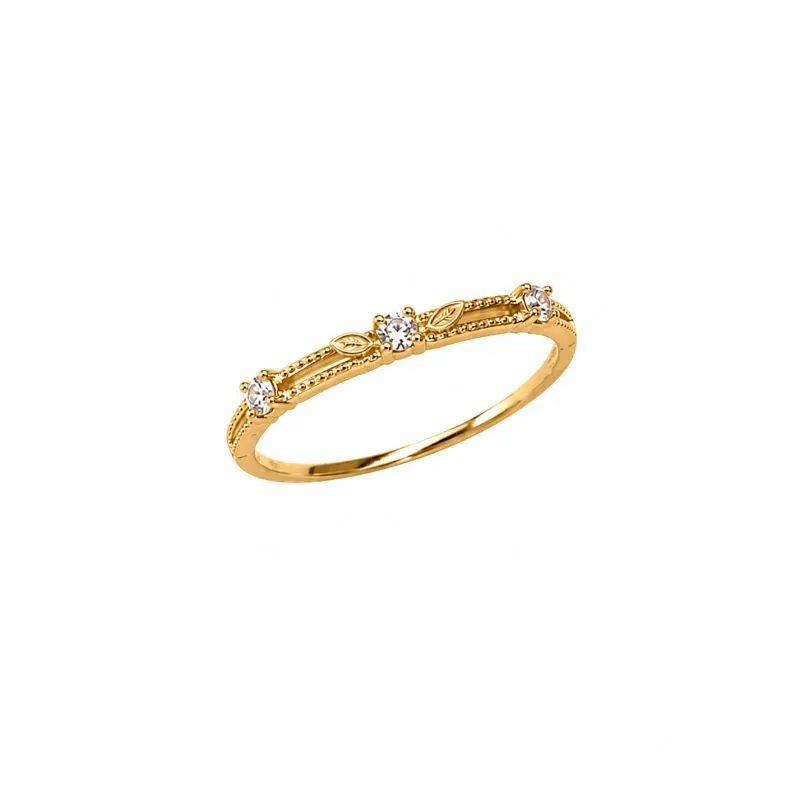 Anel 3 Pedras Banhado a Ouro 18k com Folhas e Zircônias Tam24