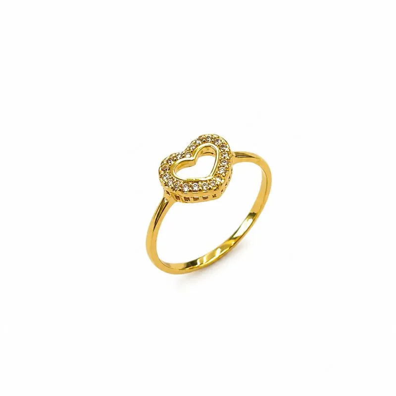 Anel Coração Banhado a Ouro 18k Vazado com Zircônias Tam20