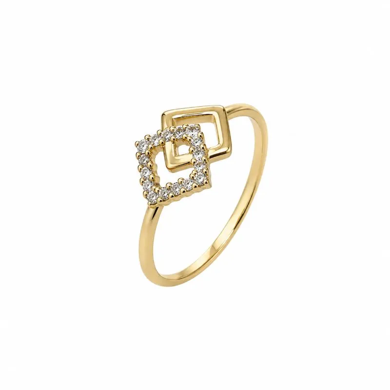 Anel Detalhe Geométrico Banhado a Ouro 18k com Zircônias