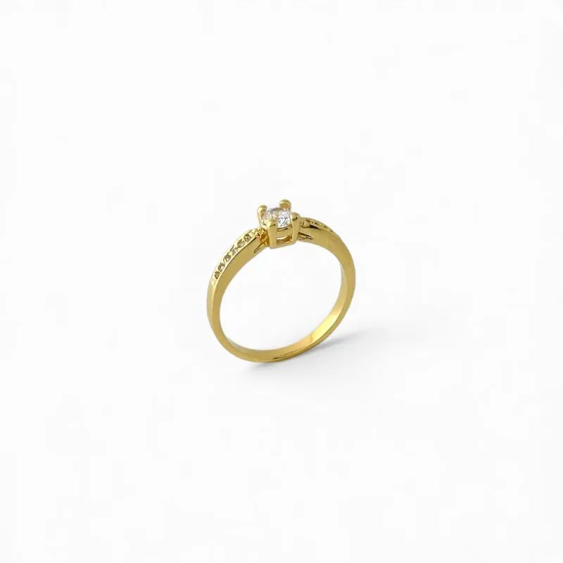 Anel Estilo Solitário Banhado a Ouro 18k com Zircônia e Aro Cravejado com Zircônias