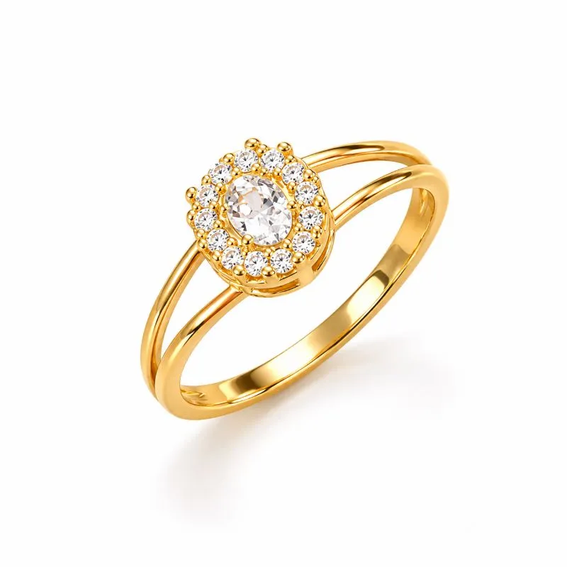 Anel Formatura Flor Banhado a Ouro 18k com Aro Duplo e Zircônias Tam18