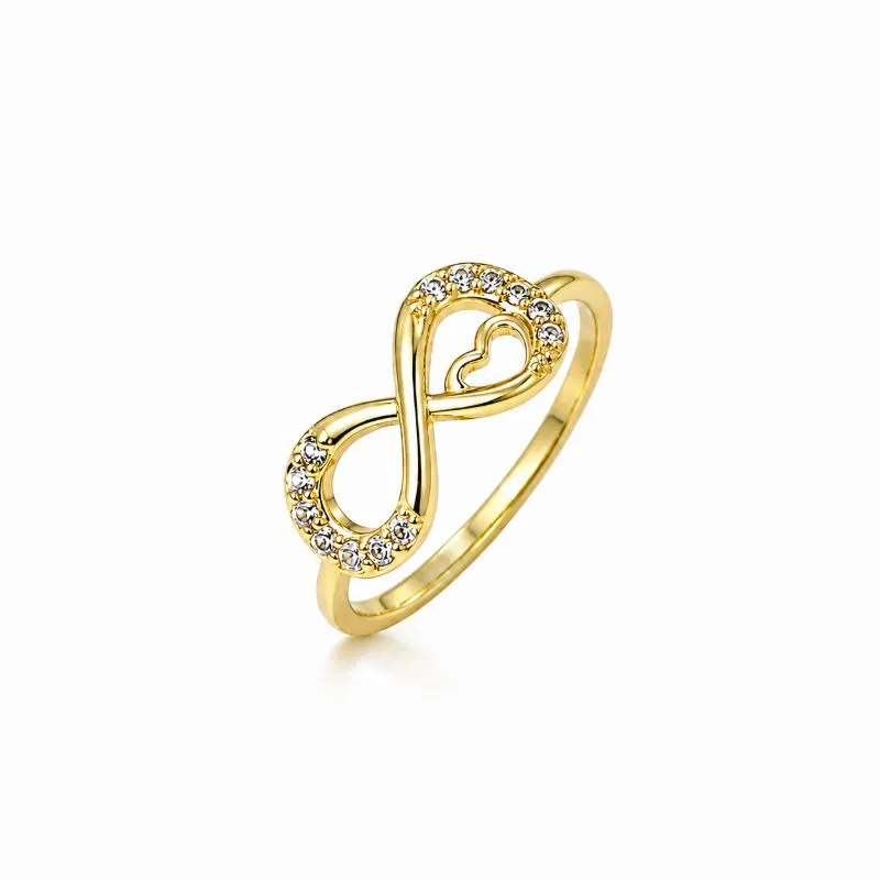Anel Infinito com Coração Banhado a Ouro 18k com Zircônias