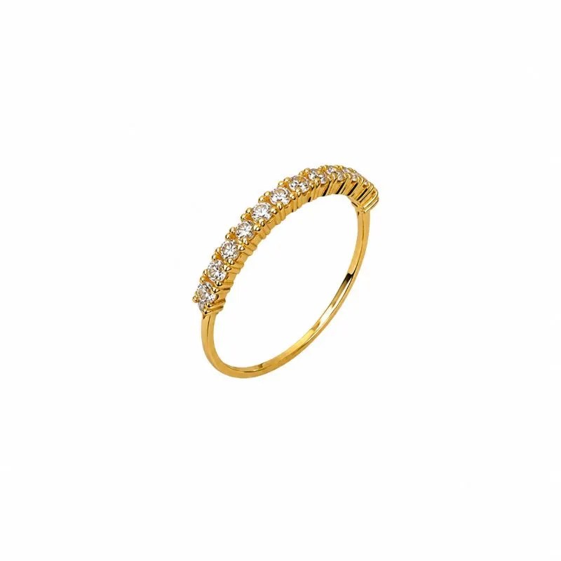 Anel Meia Aliança Banhado a Ouro 18k com Zircônias Tam19