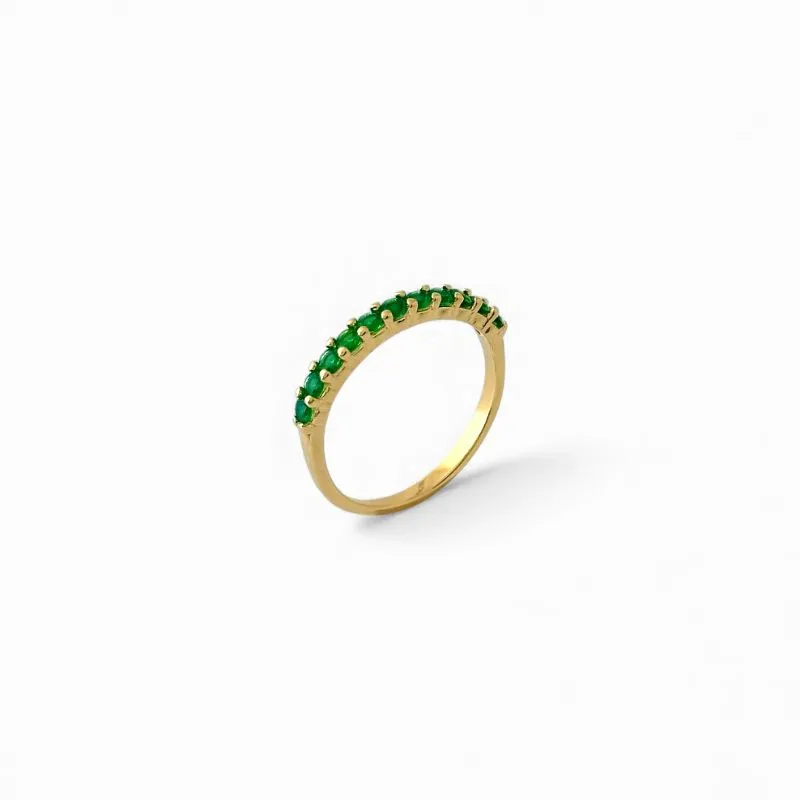 Anel Meia Aliança Banhado a Ouro 18k com Zircônias Verde