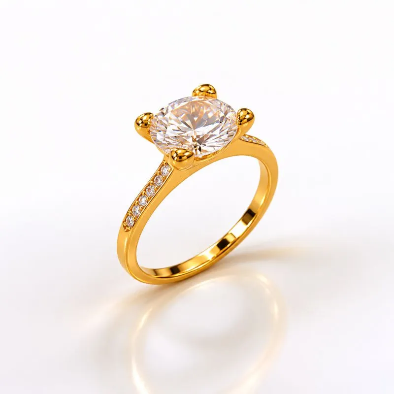 Anel Solitário Banhado Ouro 18k com Aro Cravejado com Zircônias Tam20