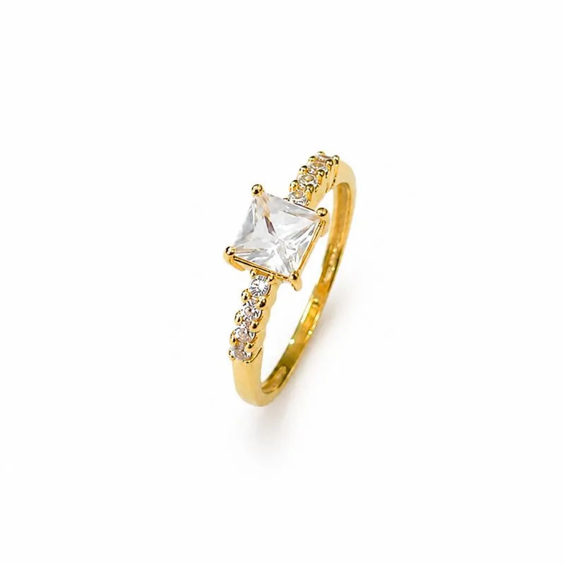 Anel Solitário Pedra Quadrada Banhado a Ouro 18k Aro com Zircônia