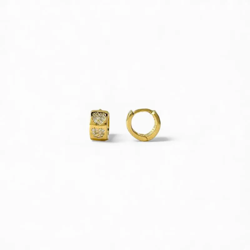 Brinco Argola Corações Banhado a Ouro 18k com Zircônias - 0,9cm
