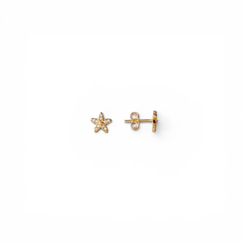 Brinco Estrela do Mar Banhado a Ouro 18k com Zircônias - 7mm