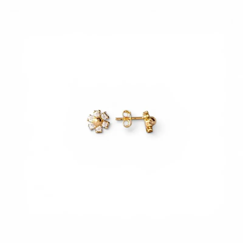 Brinco Flor Banhado a Ouro 18k com Zircônias - 7mm