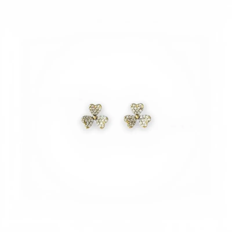 Brinco Flor Trevo Banhado a Ouro 18k com Zircônias