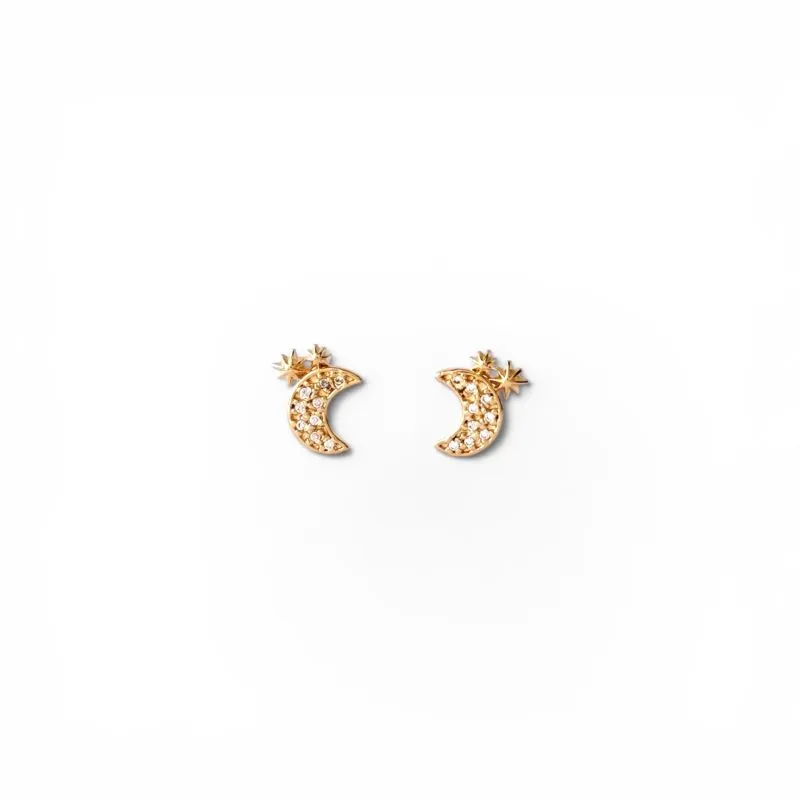Brinco Lua e Estrelas Banhado a Ouro 18k com Zircônias - 8mm