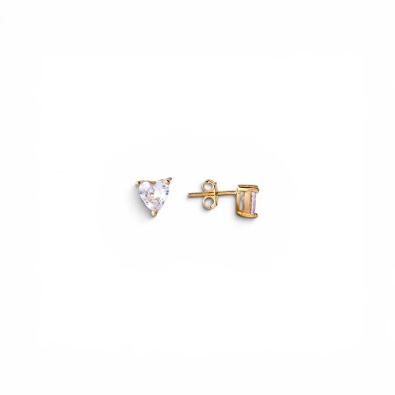 Brinco Ponto de Luz Coração Banhado a Ouro 18k com Zircônia - 6mm