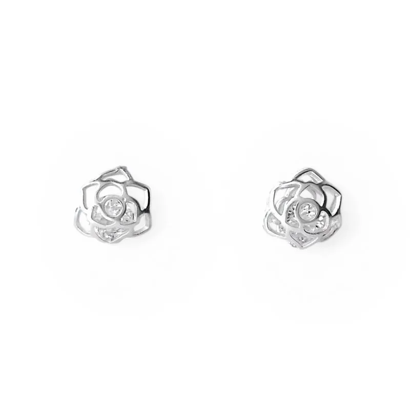 Brinco Prata 925 Flor com Zircônia Interna