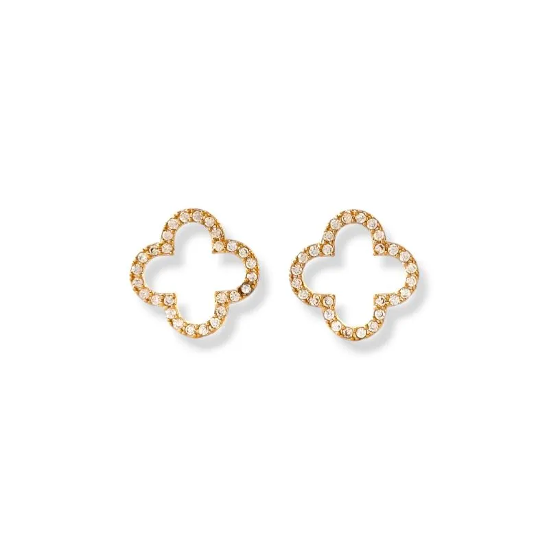 Brinco Estilo Trevo Vazado Com Zircônias Banhado a Ouro 18k