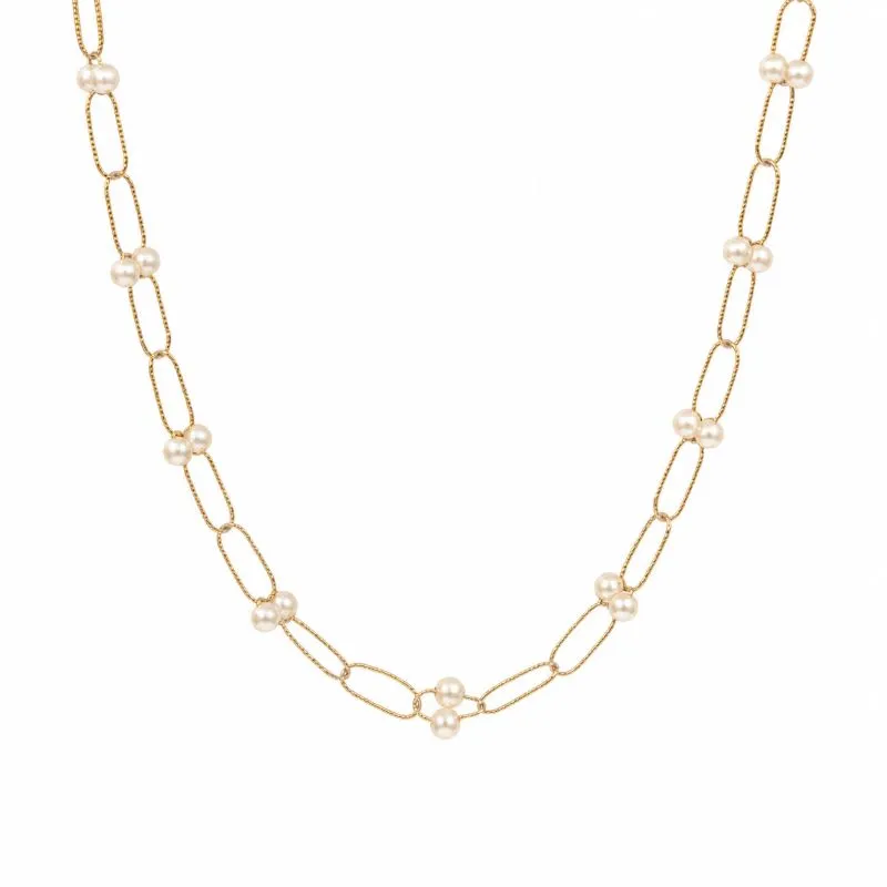 Colar Choker Elos e Pérolas Banhado a Ouro 18k - 38cm + 10cm (alongador)