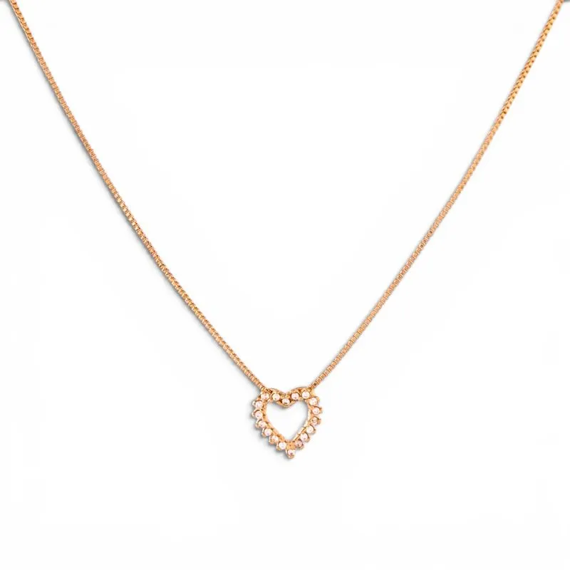 Colar Coração Banhado a Ouro 18k Vazado com Zircônias  44cm + 5cm de Alongador