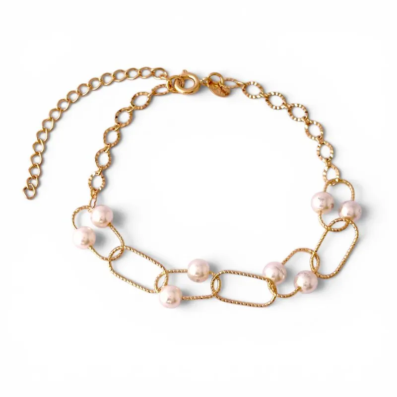 Pulseira Pérolas e Elos Banhada a Ouro 18k