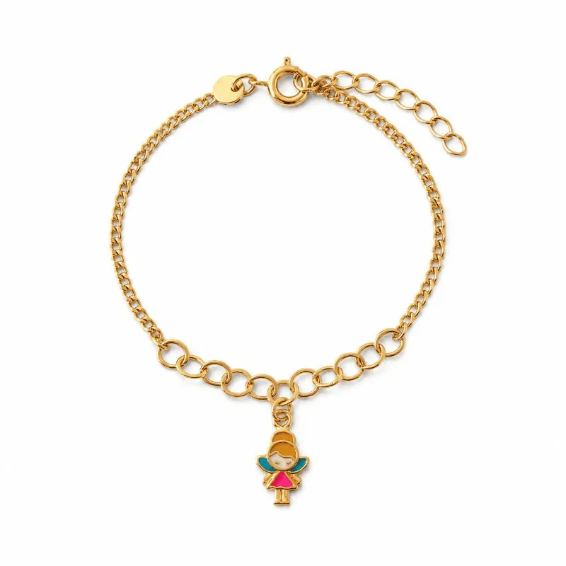 Pulseira Infantil Fada Banhada a Ouro 18k - 13,5cm + 2cm (alongador)