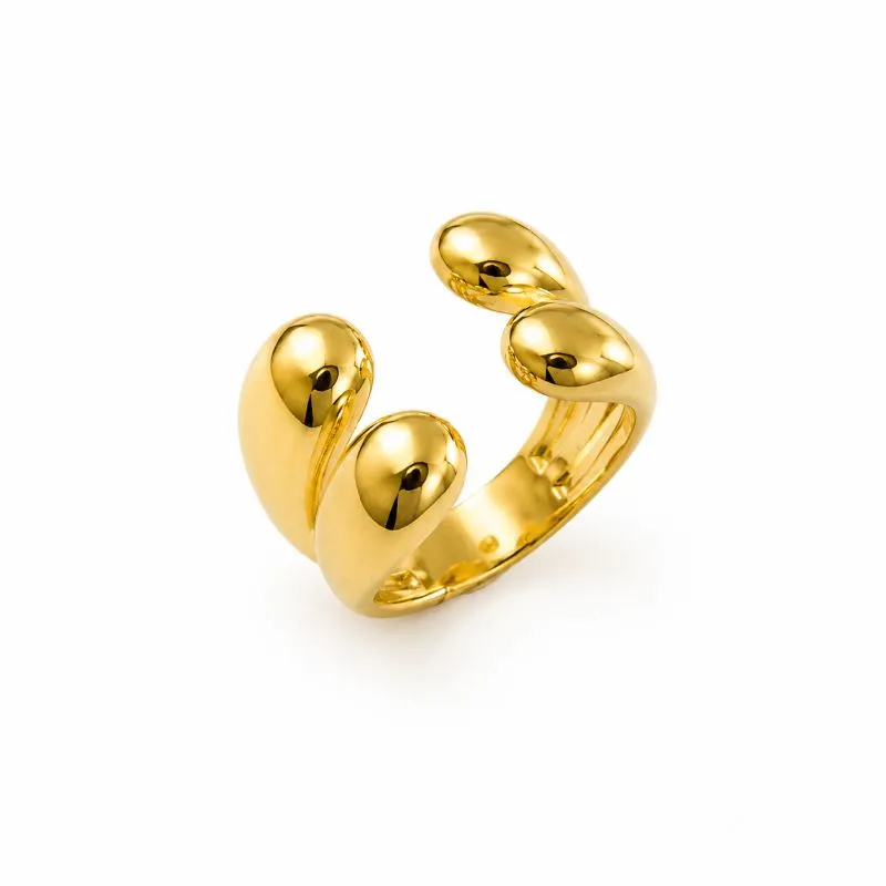 Anel Aberto Estilo Gota Dupla Banhado a Ouro 18k Tam. 22