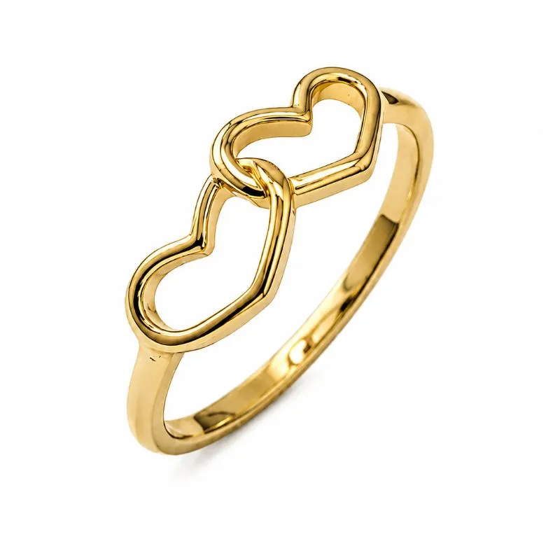 Anel Coração Duplo Entrelaçados Vazado Banhado a Ouro 18k - Tam.25