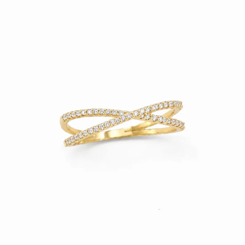Anel Duplo em X Cravejado Banhado a Ouro 18k com Zircônias Tam.15